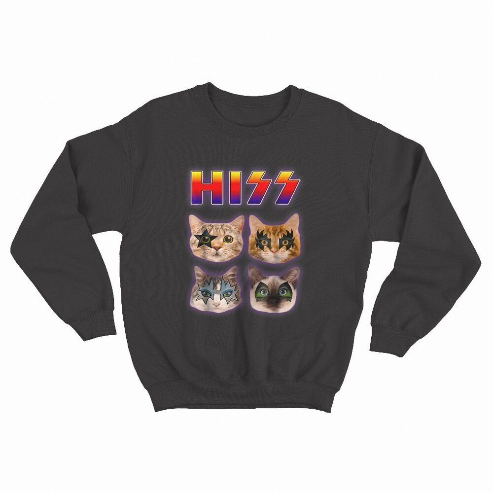 Hiss Funny Cats Kittens Rock Rockin Black Sweater